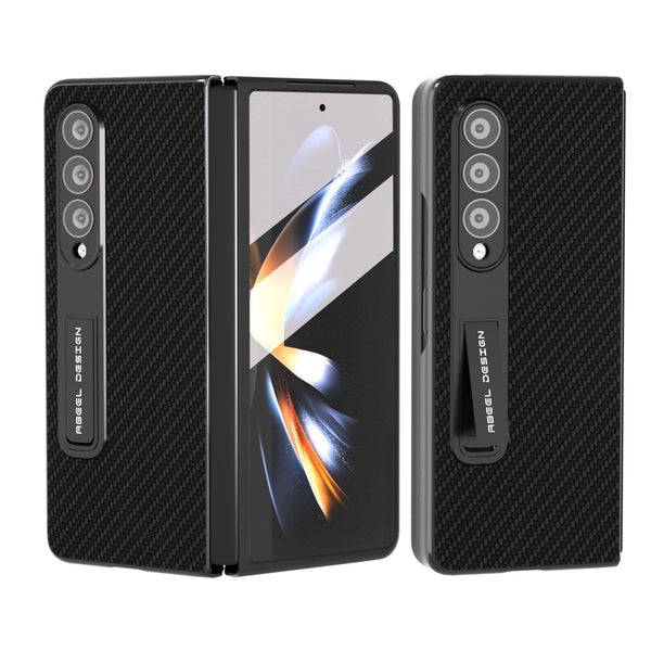 For Samsung Galaxy Z Fold4 5G Carbon Fiber Phone Case With Holder Black Cases Covers & Skins