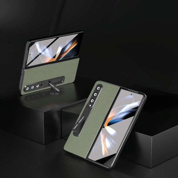 For Samsung Galaxy Z Fold4 5G Carbon Fiber Phone Case With Holder Black Cases Covers & Skins