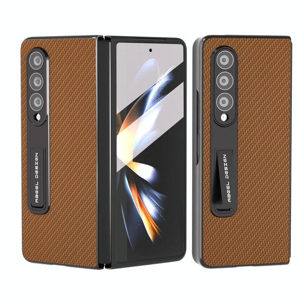 For Samsung Galaxy Z Fold4 5G Carbon Fiber Phone Case With Holder Black Cases Covers & Skins