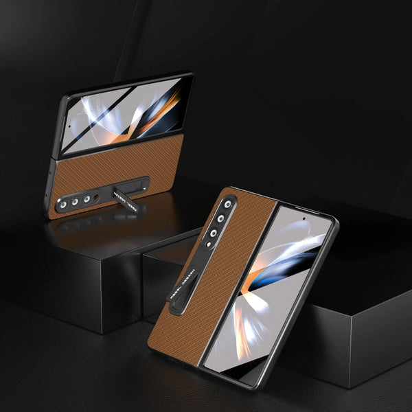 For Samsung Galaxy Z Fold4 5G Carbon Fiber Phone Case With Holder Black Cases Covers & Skins