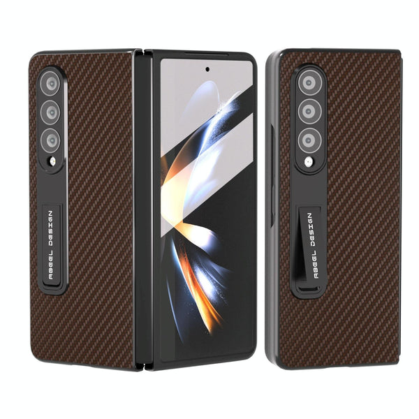 For Samsung Galaxy Z Fold4 5G Carbon Fiber Phone Case With Holder Black Cases Covers & Skins