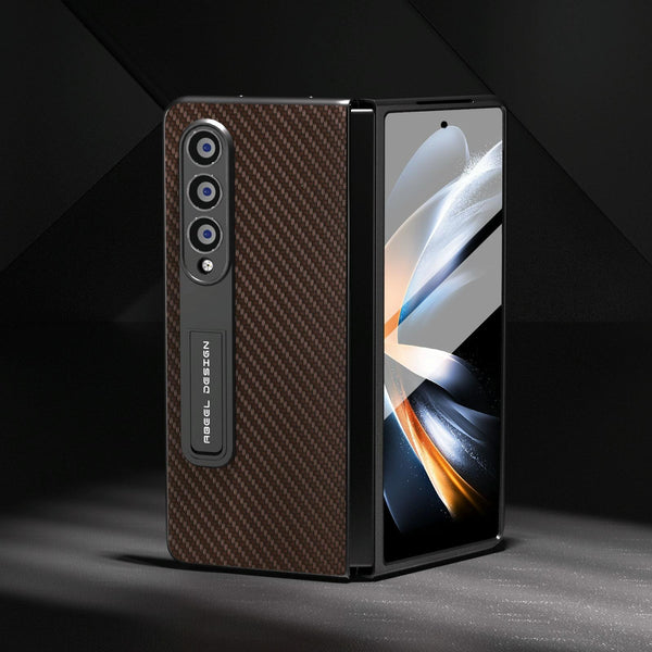 For Samsung Galaxy Z Fold4 5G Carbon Fiber Phone Case With Holder Black Cases Covers & Skins