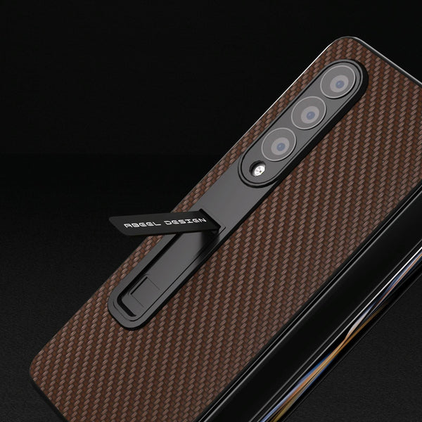 For Samsung Galaxy Z Fold4 5G Carbon Fiber Phone Case With Holder Black Cases Covers & Skins