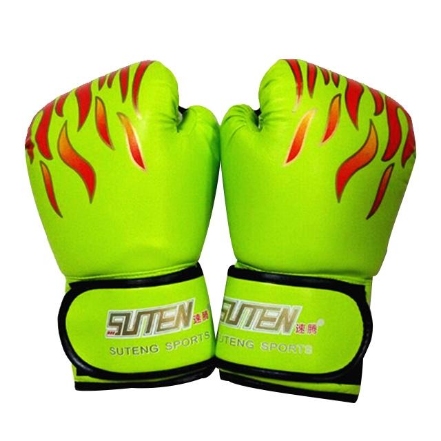 Adult Flame Pattern Pu Leather Boxing Gloves Green Gloves Boxing