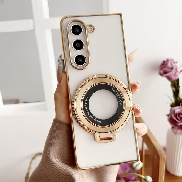For Samsung Galaxy Z Fold4 5G Shockproof Magsafe Holder Rotating Plating Phone Case Gold Cases Covers & Skins