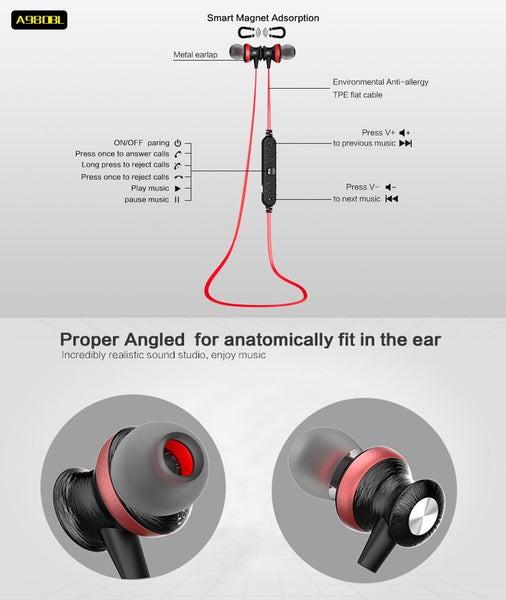 Wireless Magnetic Sport Earphones With Bluetooth Control Earbuds