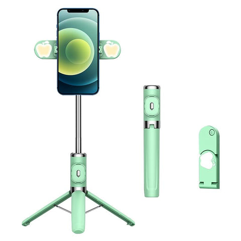 Bluetooth Remote Selfie Stick With Dual Fill Light And Tripod_Green Selfie Sticks