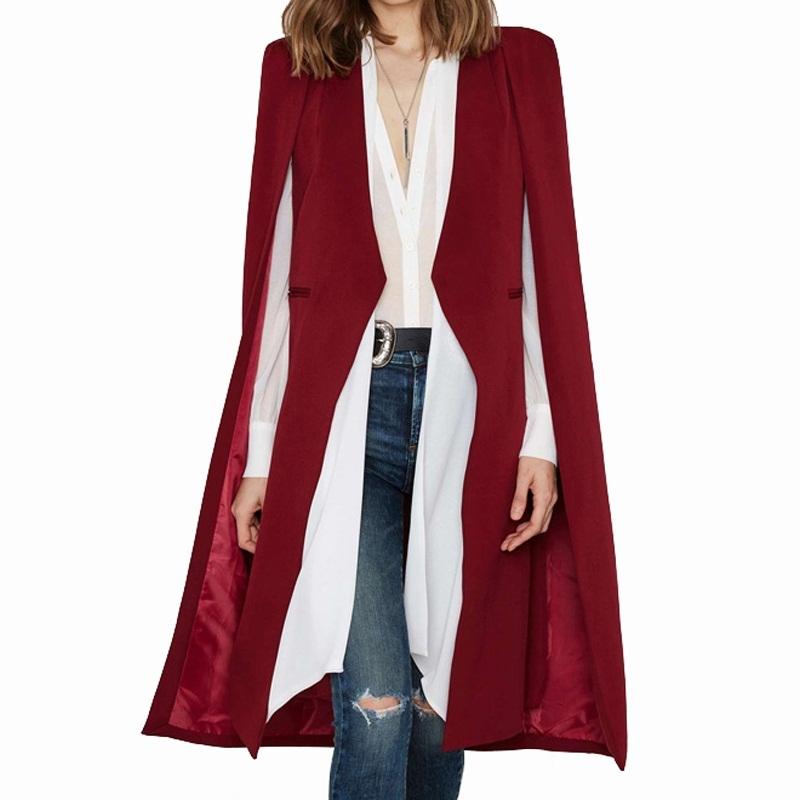 Women Casual Cape Unbuttoned Shawl Coat Red Size M Scarves & Wraps