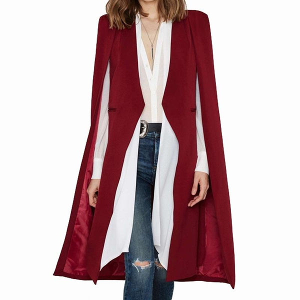 Women Casual Cape Unbuttoned Shawl Coat Red Size M Scarves & Wraps