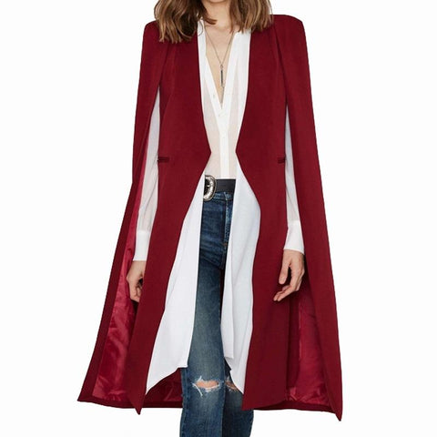 Women Casual Cape Unbuttoned Shawl Coat Red Size M Scarves & Wraps