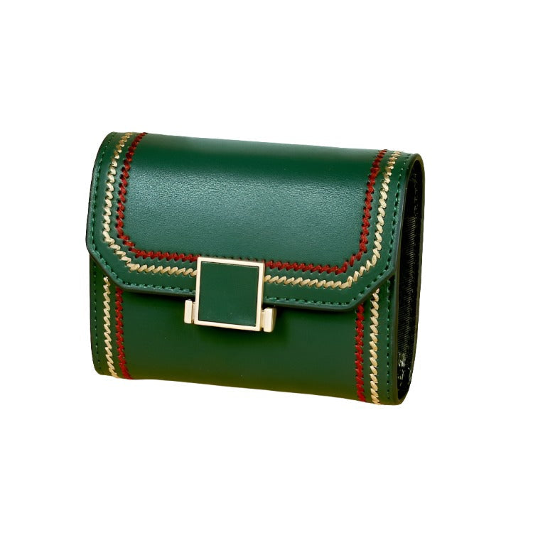 Snap Button Rfid Leather Wallet Compact Design Army Green Wallets