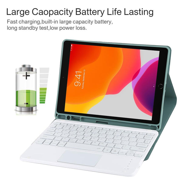 Bluetooth Tablet Case For Ipad 10.2 / Air 2019 With Touch Pad & Backlight Pen Holder Detachable Dark Green Laptop Cases & Bags