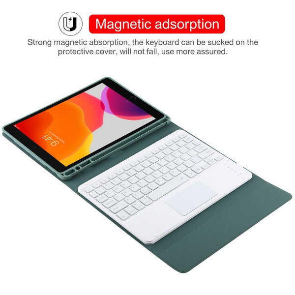 Bluetooth Tablet Case For Ipad 10.2 / Air 2019 With Touch Pad & Backlight Pen Holder Detachable Dark Green Laptop Cases & Bags