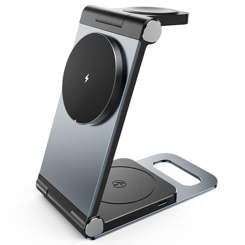 15W 3 In Foldable Desktop Wireless Charger Dark Gray Chargers & Cradles