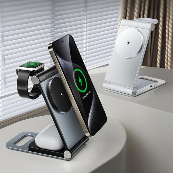 15W 3 In Foldable Desktop Wireless Charger Dark Gray Chargers & Cradles