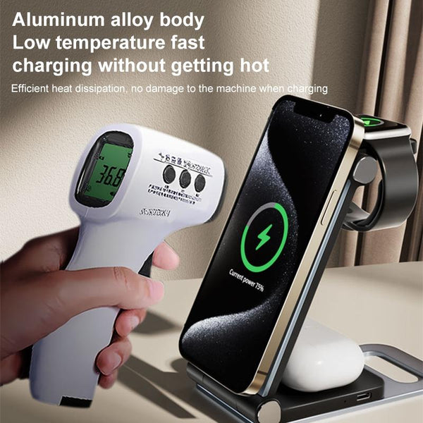 15W 3 In Foldable Desktop Wireless Charger Dark Gray Chargers & Cradles