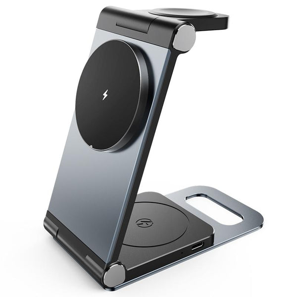 15W 3 In Foldable Desktop Wireless Charger Dark Gray Chargers & Cradles