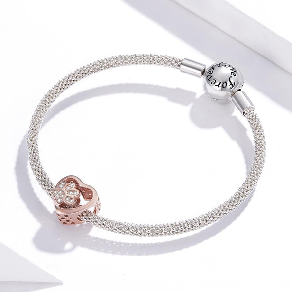925 Sterling Silver Pet Paw Print Beaded Bracelet Rose Gold Charms & Pendants