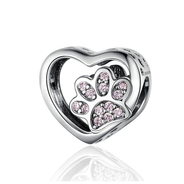 925 Sterling Silver Pet Paw Print Beaded Bracelet Rose Gold Charms & Pendants