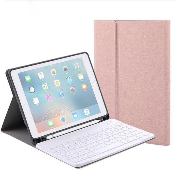 Silk Texture Bluetooth Keyboard Tablet Case For Ipad Air 2 / 1 Pro 9.7 2017 2018 With Stand & Pen Slot Rose Gold Laptop Cases & Bags