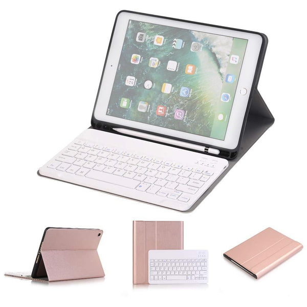 Bluetooth Keyboard & Leather Tablet Case For Ipad Pro / Air 9.7 With Detachable Design Pencil Holder Rose Gold Keyboards