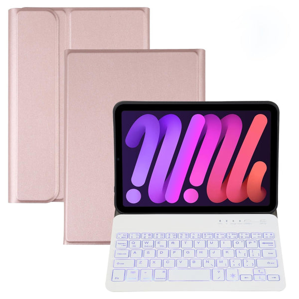 Ultra Thin Bluetooth Keyboard Leather Case For Ipad Mini 6 With Detachable Lambskin Texture And Stand Rose Gold Laptop Cases & Bags
