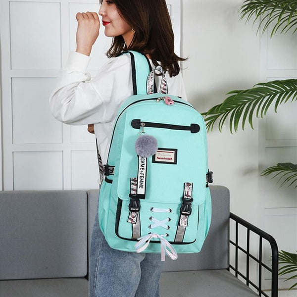 Anti Theft Usb Backpack For Sports And Leisure Green Women Backpacks