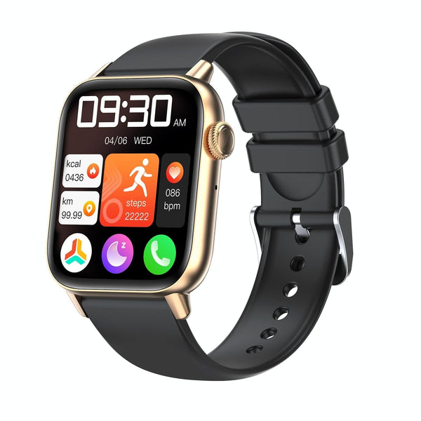 1.83 Inch Bt5.2 Smart Sport Watch Support Sleep / Heart Rate Blood Oxygen Temperature Pressure Health Monitor Gold + Black Smart Watches