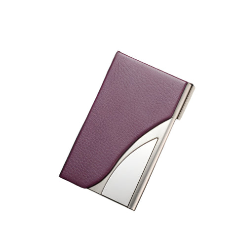 Stainless Steel Business Card Case Large Capacity Litchi Purple Wallets