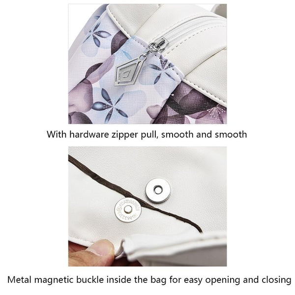 Soft Leather Women Handbag Black Handle Purple Flower Women's Bags & Handbags