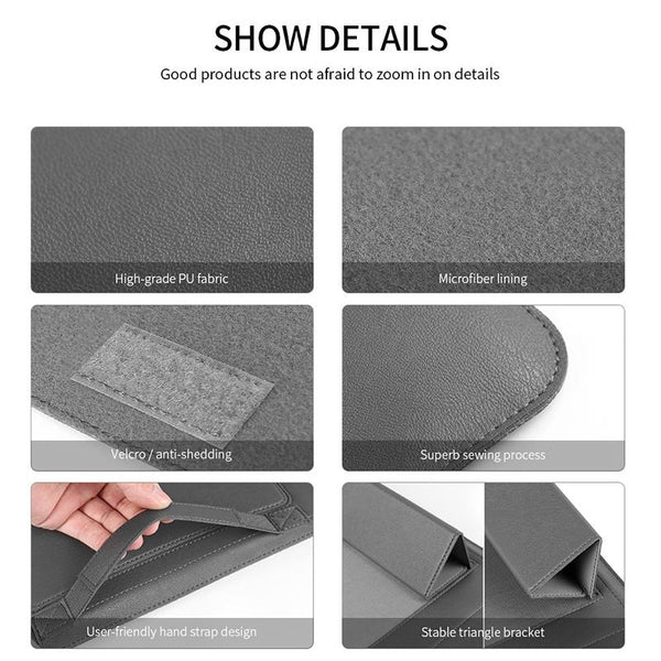 13/14 Inches Universal 4 In 1 Laptop Bag Set Waterproof Pu Leather Handle Stand Pen Holder Winders Mouse And Charger Bags 13 / 14 Inch Grey Laptop Cas