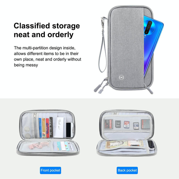 Clutch Bag Passports Cards Travel Documents Grey Other Travel Accessories