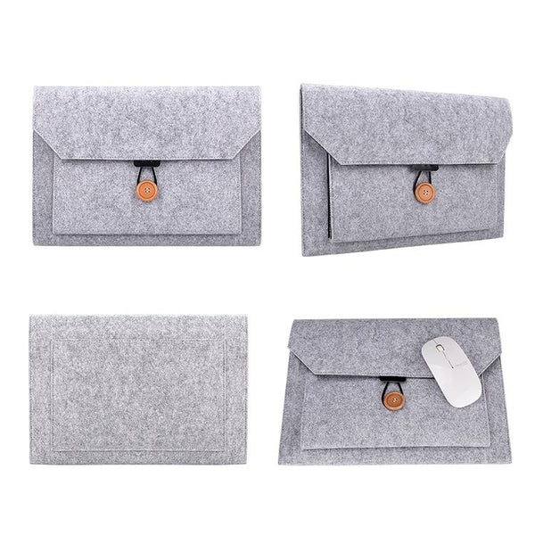 15.4 Inch Grey Felt Laptop Inner Bag With Multi Purpose Button Laptop Cases & Bags