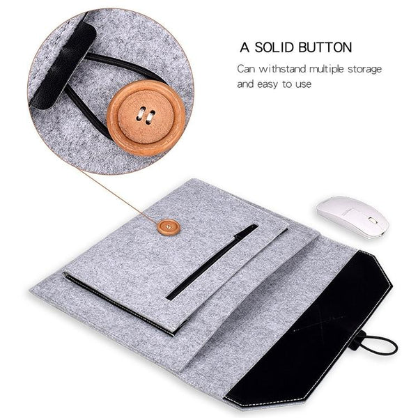 15.4 Inch Grey Felt Laptop Inner Bag With Multi Purpose Button Laptop Cases & Bags