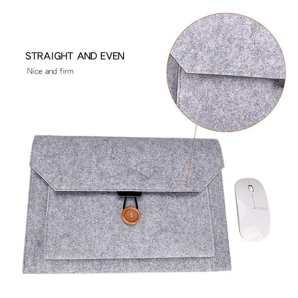 15.4 Inch Grey Felt Laptop Inner Bag With Multi Purpose Button Laptop Cases & Bags