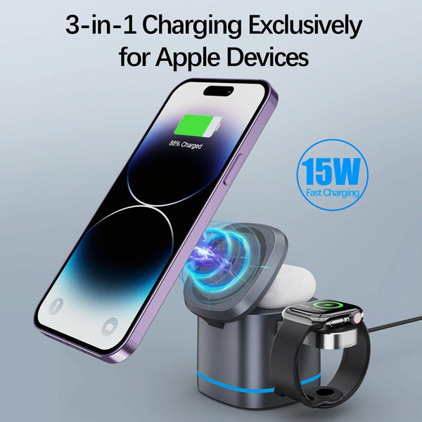 15W 3 In Magnetic Wireless Charger Grey Chargers & Cradles