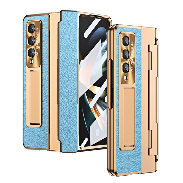 For Samsung Galaxy Z Fold4 5G Full Coverage Phone Case With Hinge Integrated Design Gold + Blue Other Mobile Accessories