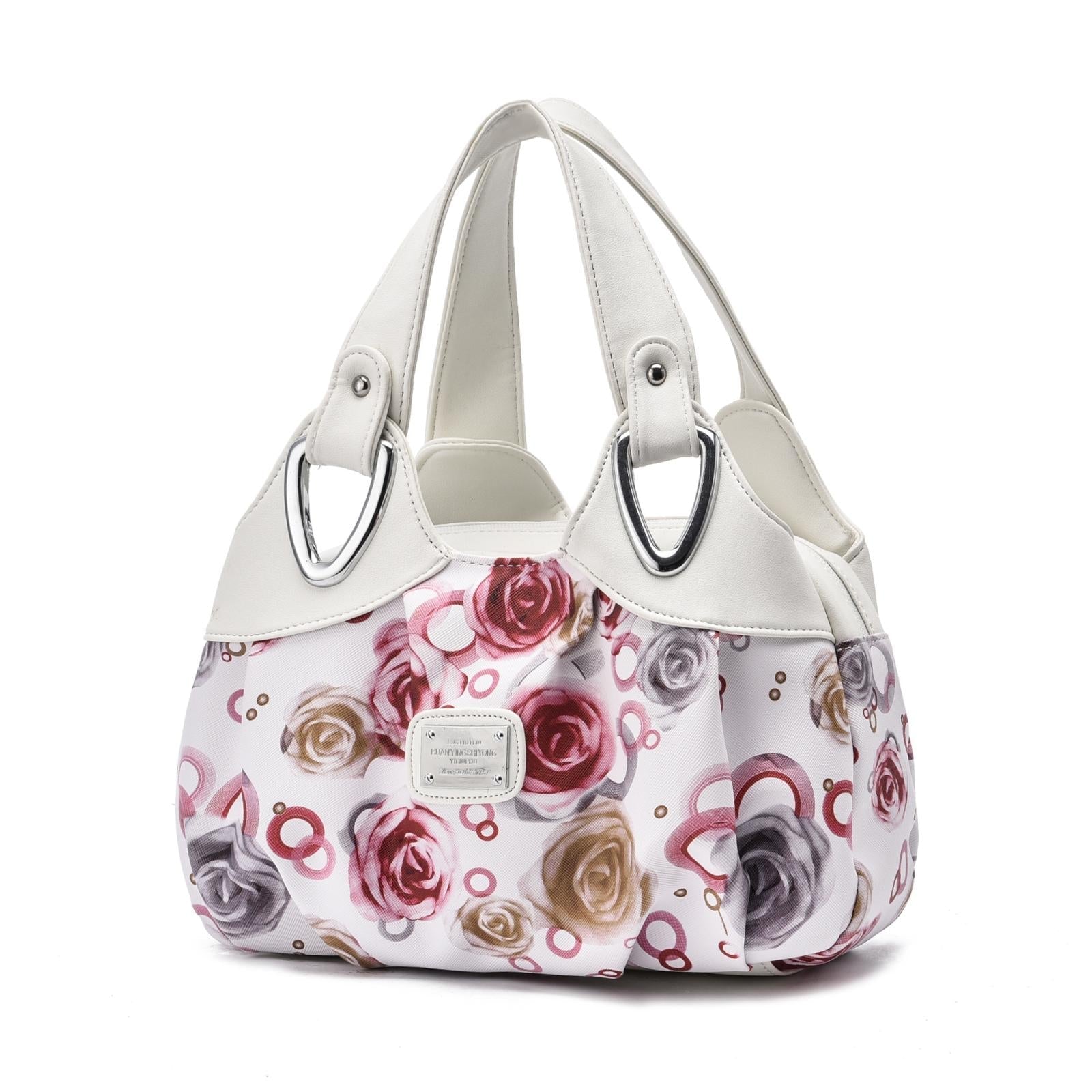 Soft Leather Women Handbag White Handle Red Rose Women's Bags & Handbags