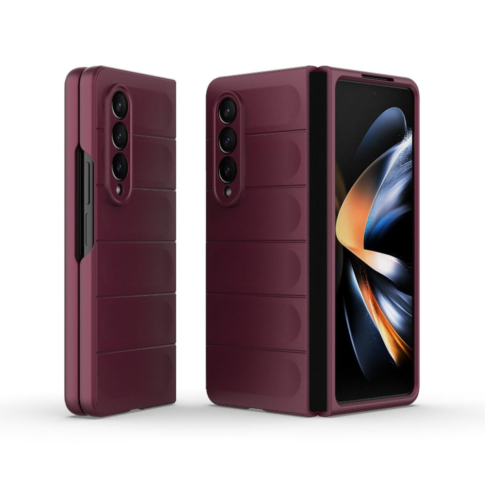 For Samsung Galaxy Z Fold4 5G Foldable Shockproof Phone Case With Magic Shield Slim Design Wine Red Other Mobile Accessories