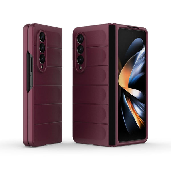 For Samsung Galaxy Z Fold4 5G Foldable Shockproof Phone Case With Magic Shield Slim Design Wine Red Other Mobile Accessories