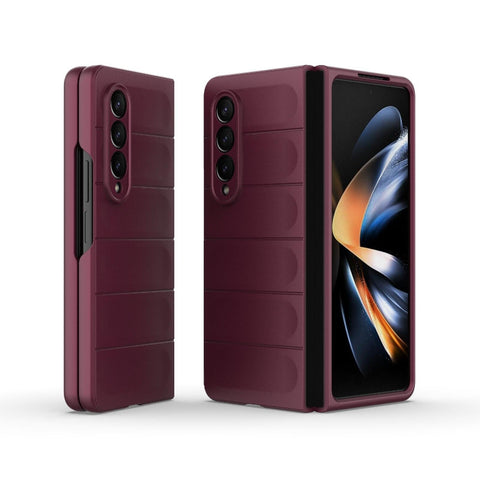 For Samsung Galaxy Z Fold4 5G Foldable Shockproof Phone Case With Magic Shield Slim Design Wine Red Other Mobile Accessories