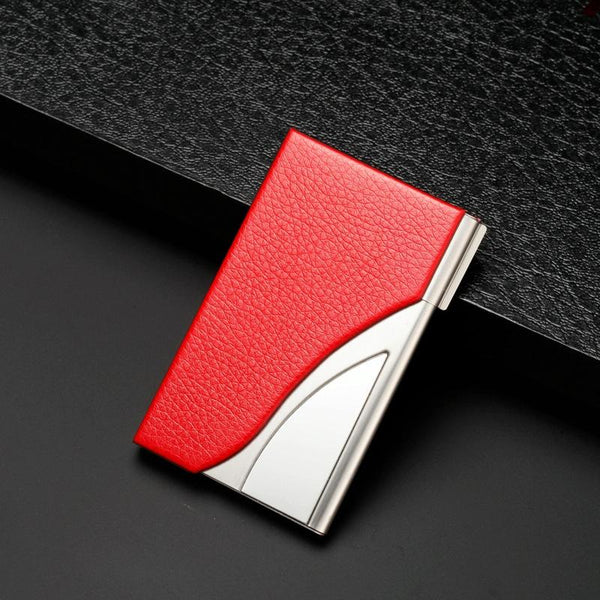 Stainless Steel Business Card Case Large Capacity Litchi Red Business Card Holders