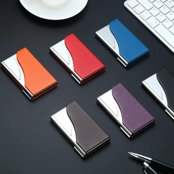 Stainless Steel Business Card Case Large Capacity Litchi Red Business Card Holders