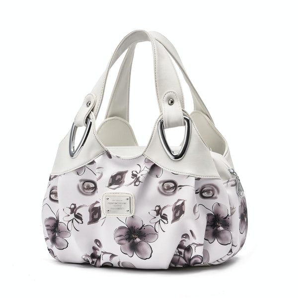 Soft Leather Women Handbag White Handle Gray Flower Women's Bags & Handbags