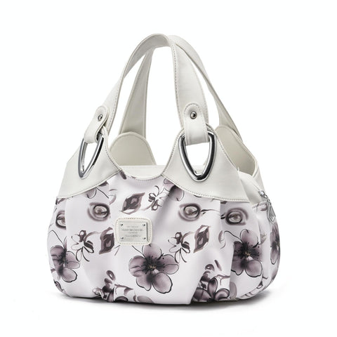 Soft Leather Women Handbag White Handle Gray Flower Women's Bags & Handbags