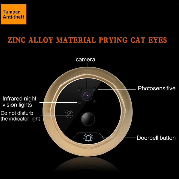 2.4 Screen 2.0Mp Security Camera With Night Vision And Video Recording No Disturb Peephole Viewer Gold Security Cameras