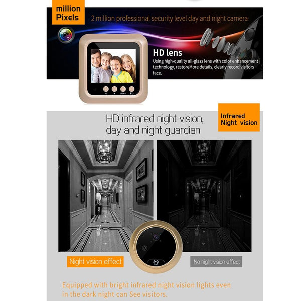2.4 Screen 2.0Mp Security Camera With Night Vision And Video Recording No Disturb Peephole Viewer Gold Security Cameras