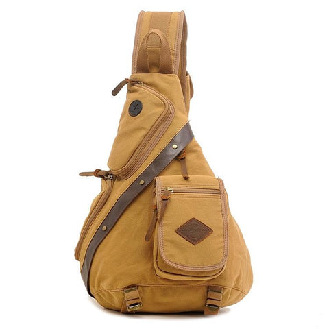 Multi Function Canvas Chest Bag Shoulder Messenger Crossbody Khaki Bags