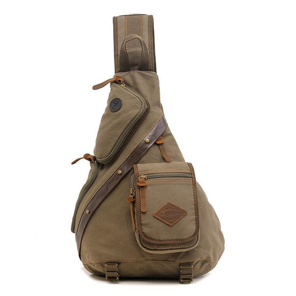 Multi Function Canvas Chest Bag Shoulder Messenger Crossbody Khaki Bags