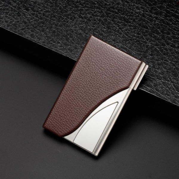 Stainless Steel Business Card Case Large Capacity Litchi Blue Wallets